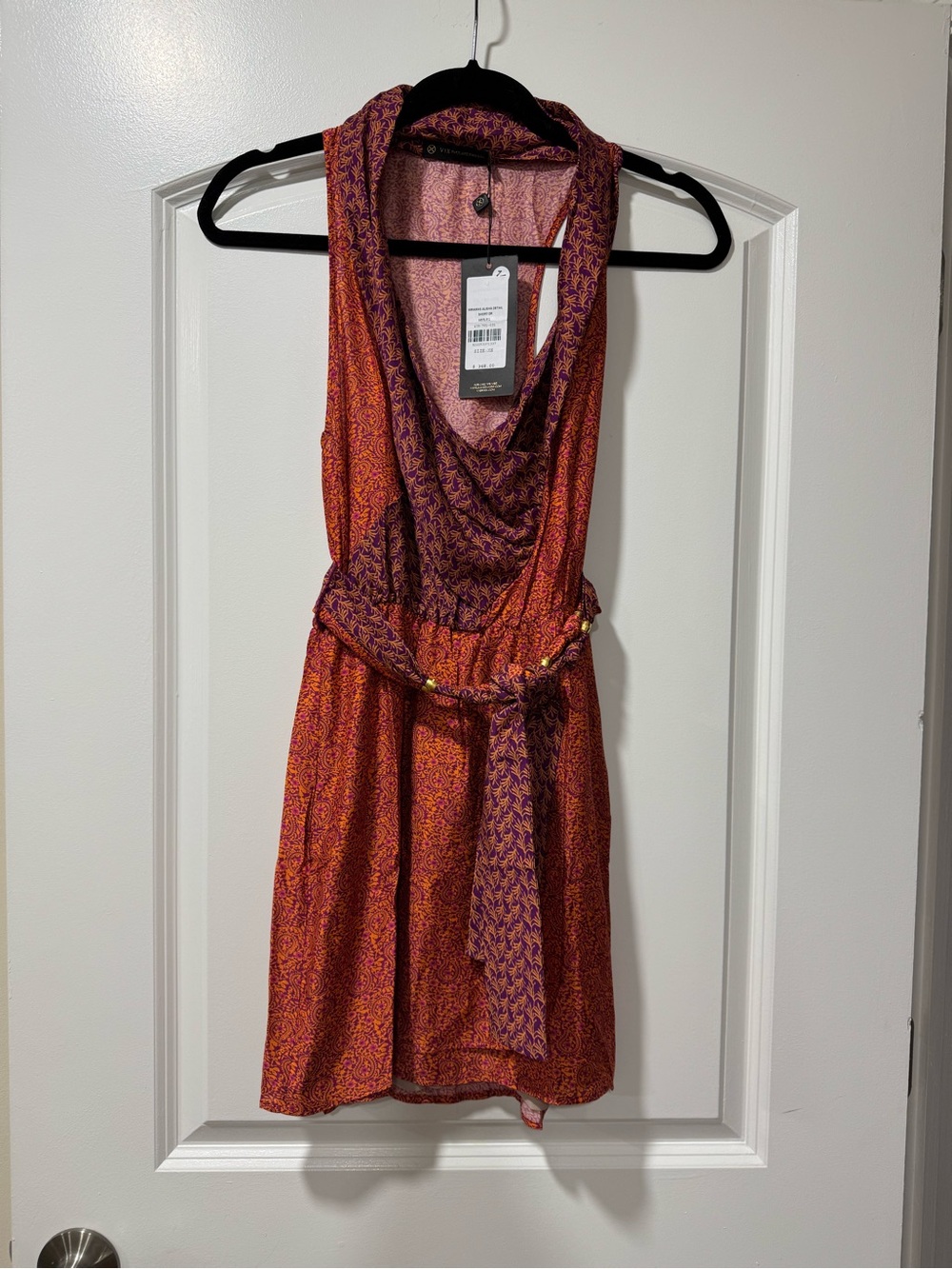 VIX Silk Blend Alisha Sleeveless Cowl-Neck Mini Dress with Tie Waist